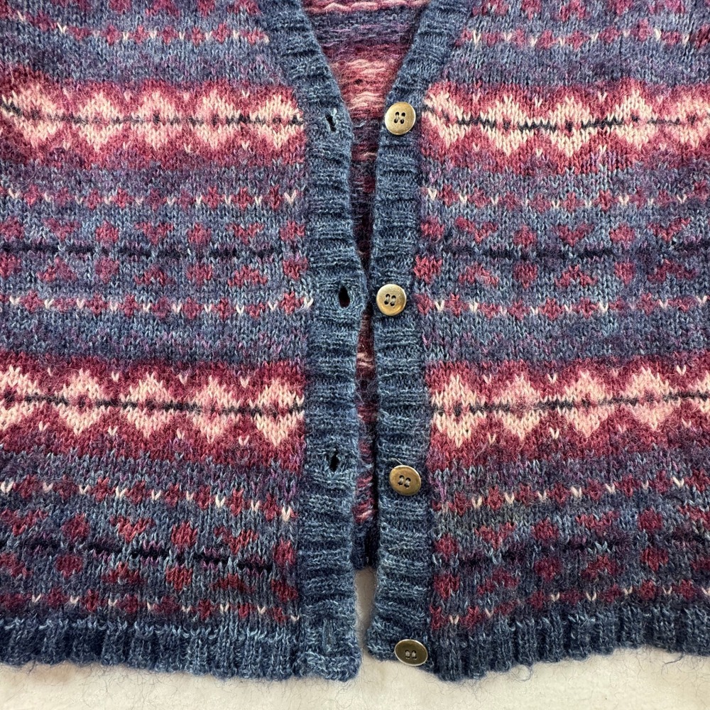 Maurices Fair Isle Cardigan Sweater Mens Large Blue Burgundy Geometric Button Up - Picture 8 of 10